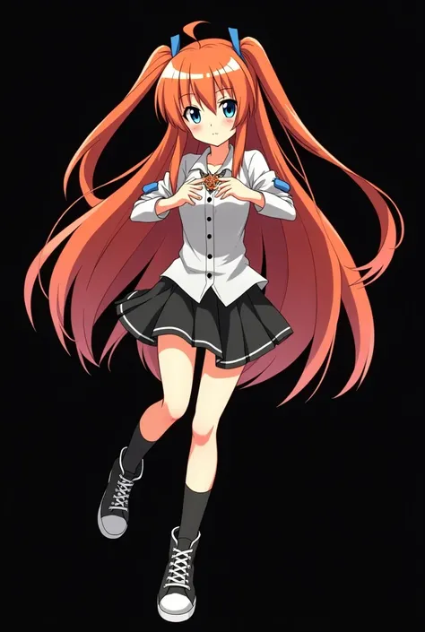 full image of an  girl, personagem do anime "JUJUTSU KAİSEN", with long, straight, fire-colored hair with two white streaks highlighted in the front, framing your face, blue-green eyes and pale skin. she is a Wiccan, she is in fighting pose. she wears a pe...