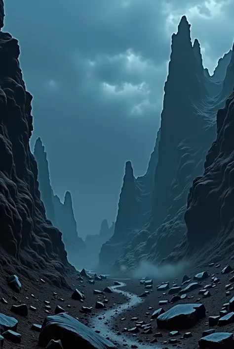 ultra realistic dark blue rocky post apocalypse scenery