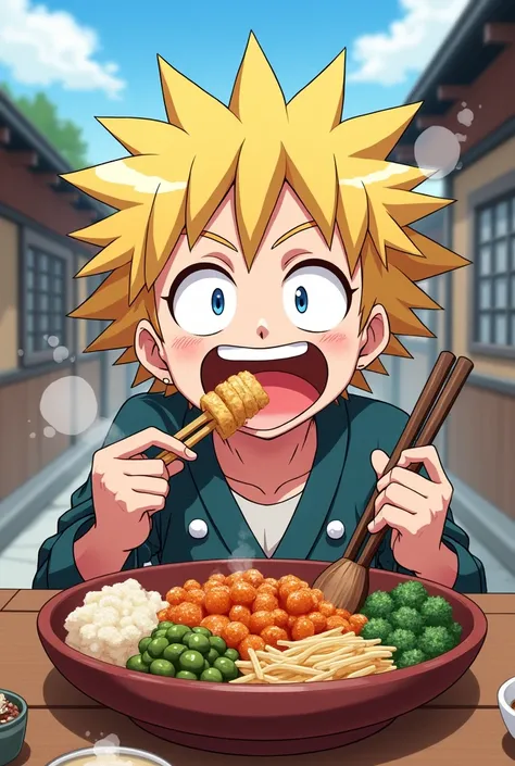 create me an image of zenitsu eating