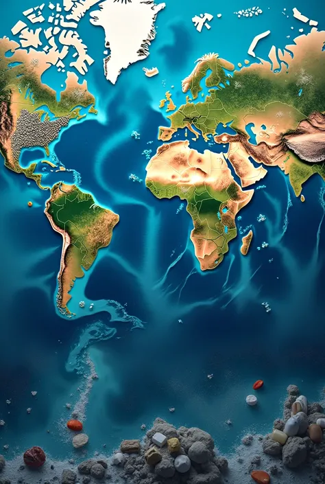  Chart or map of the ocean showing the accumulation of plastics.