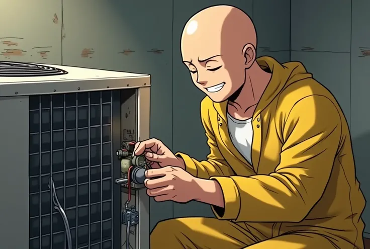 saitama working repairing air conditioning unit happy