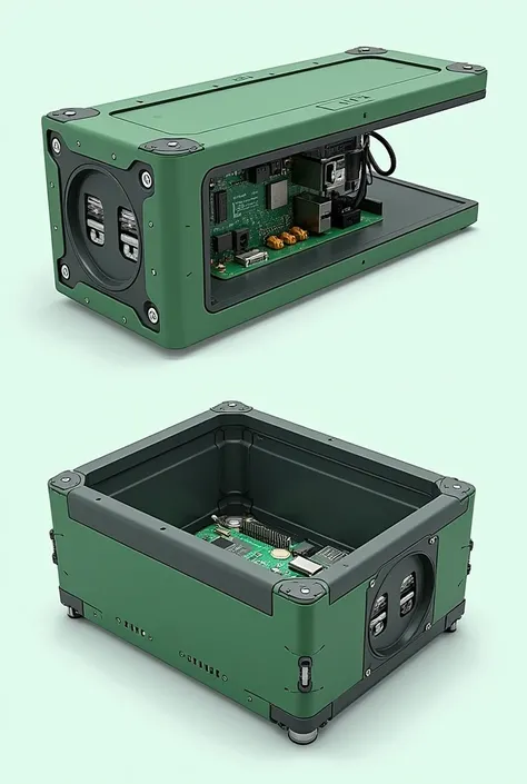 generate a small protective box that contains a raspberry pi and other components inside, Give it green and black colors and preferably have protection to submerge under water . Add that in the box, have a section for the sensors and wiring and these can b...