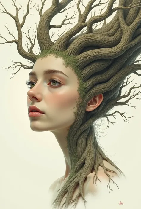 woman&#39;s face drawing in the shape of a tree
