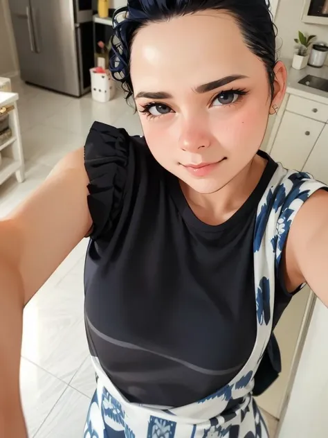 Laura Jimenez, is ready to leave her house, But first she takes a selfie to send to her loved one., He raises his camera and looks at it as if it were his beloved., with a loving and sexy look. 