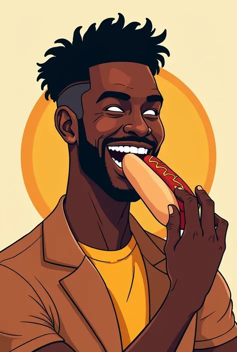 Black man comic eating hot dog for logo