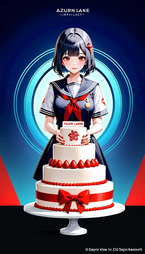 Anime character wearing school uniform and holding a birthday cake, Ayaka Genshin Impact, cushart krenz key art feminine, Ayaka Games Genshin Impact, From the Azur Lane video game, sayori, Azur Lane Style, Official character art, Azur Lane Characters, Offi...