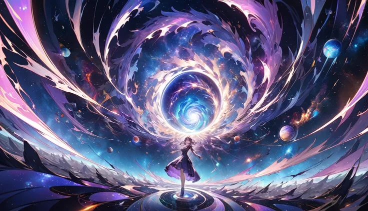 **379. One person。Personification of the galactic vortex。A symbol of vastness and mystery。Cowboy shot or close-up。  
masterpiece, best quality, ultra detailed (Detailed fingers), (Emotional), (Breathtakingly beautiful),  
(main part: 1.2 Whole body。), (Ani...