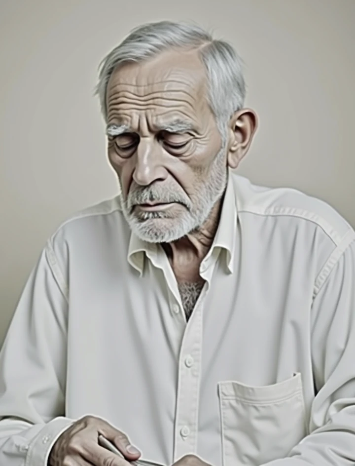 detailed portrait of an old man, photo of an elderly man in a white shirt, repairing something, extremely detailed face and hands, weathered skin, wrinkles, intense expression, warm lighting, cinematic composition, vibrant colors, photorealistic, (best qua...