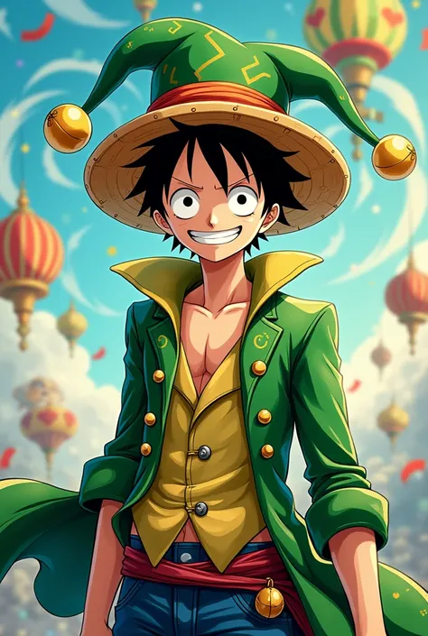 Luffy déguisé en bouffon vert