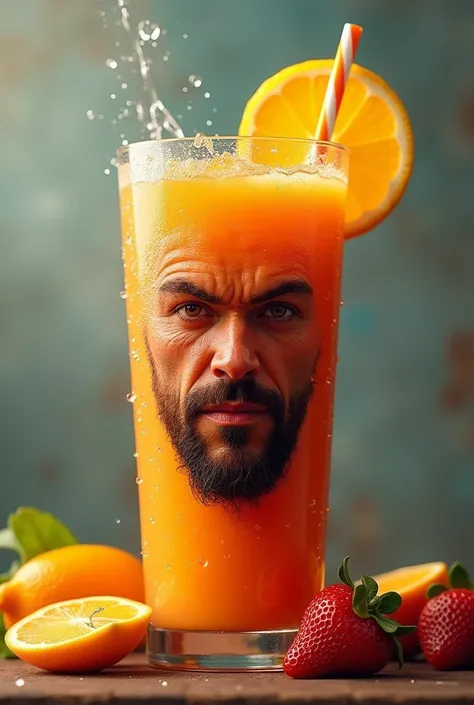 realistic fruit juice with gangster face