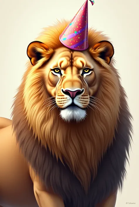 A lion with a birthday hat