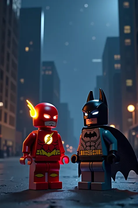 Flash e Batman em arte de lego, on a Sunday night.