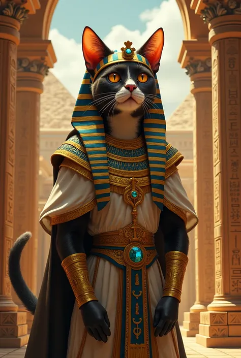 Make a manx cat look like an Egyptian pharaoh 
