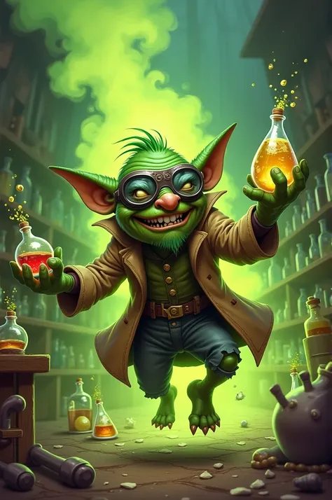 Goblin AlchemistDescription: A goblin scientist who throws vials of poison at enemies, dealing continuous damage over time and poisoning the surrounding area.