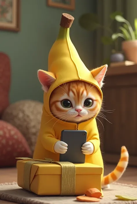 Make a cat out of a banana suit, and inside the gift you will find a cell phone
