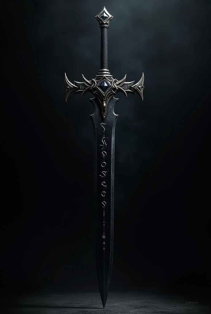 a black sword, with the name:"The Ascension" written underneath it forming this word 
