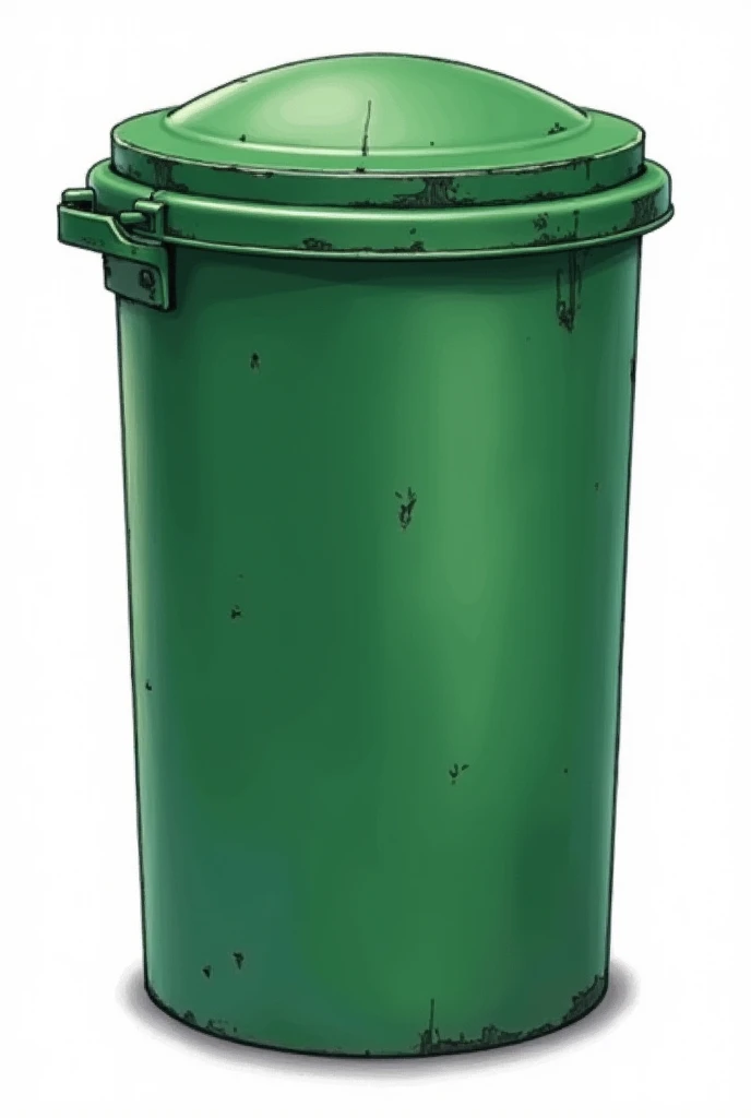 drawing of a green metal recycling can with png background

