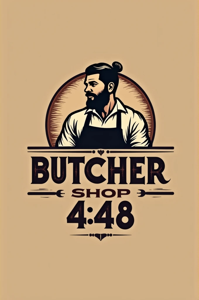 Make a logo for a butcher shop that says "butcher shop 4:48"