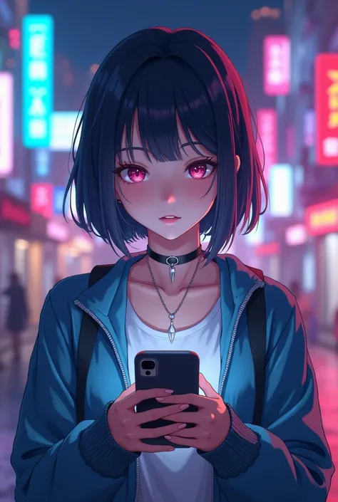 there is a cartoon of a person holding a cell phone, youtube video screenshot, video still, official music video, captura, ”ultra realistic, music video, official fanart, “ anime, an ultra realistic, with subtitles, video, kda, still from a music video, ( ...