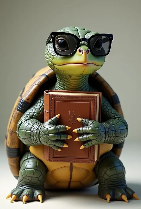 A female turtle holding a bible, wearing sunglasses 
