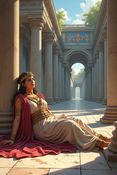  A Roman emperor lying on the ground in an anime style Rome setting looking calmly 

