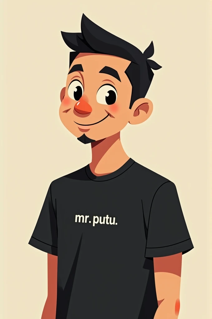 Mr putu written in small in a black black Tshirt 