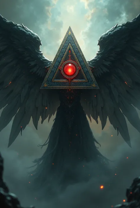 Triangle with red eye with wings and a crown