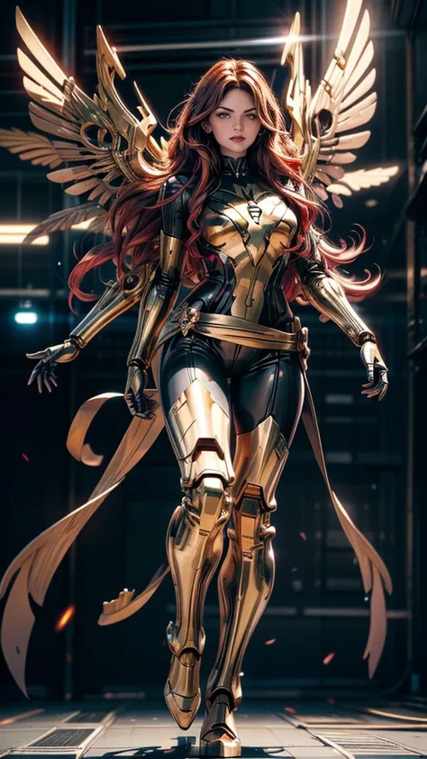 A beautiful detailed portrait of Jean Grey from X-men as a Gundam mecha, extremely detailed eyes and face, long eyelashes, intricate mecha design, wings, futuristic tech, seamless integration of organic and mechanical elements, cinematic lighting, dynamic ...