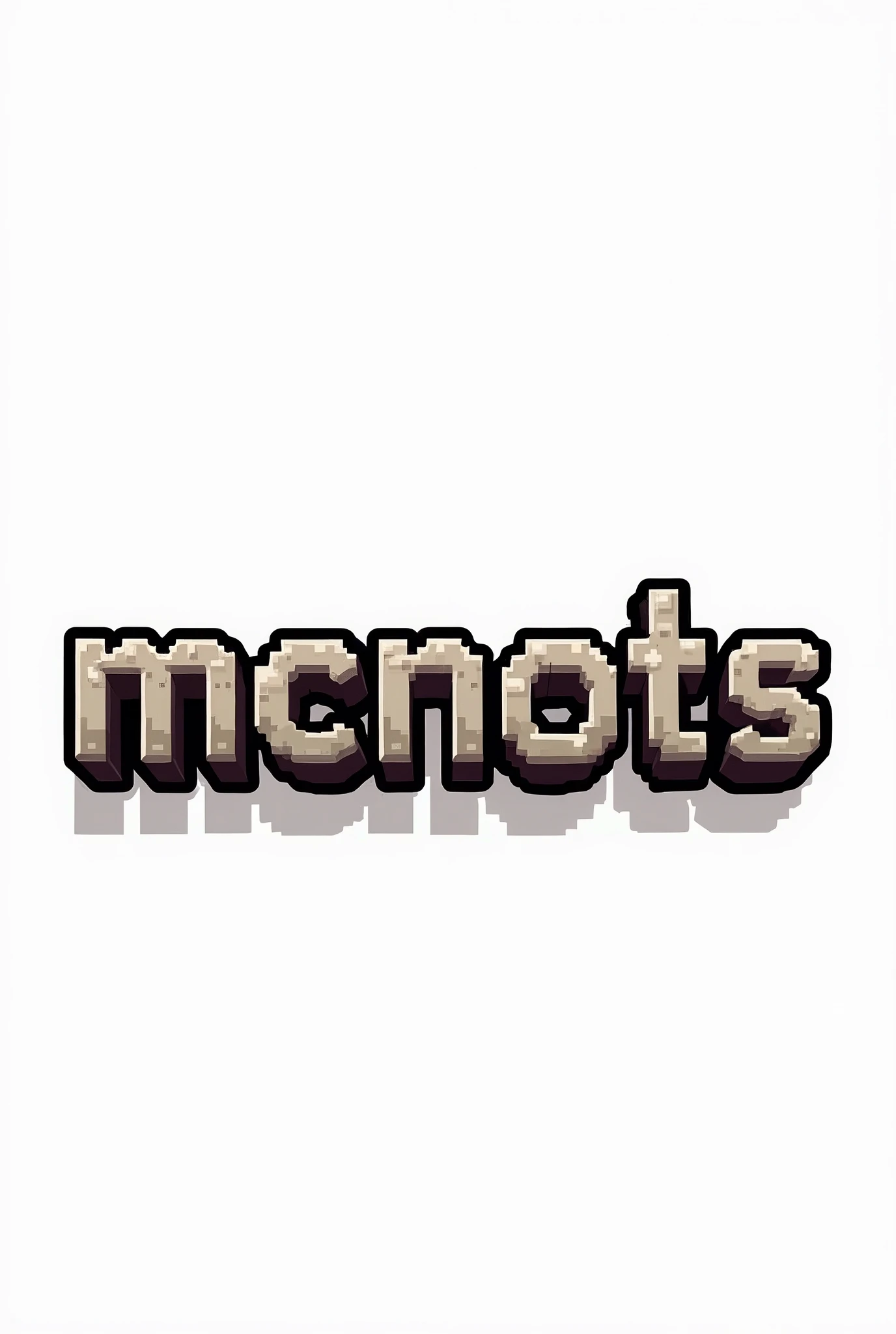 Photo of an animated logo that says McNots with a transparent background and that is inspired by Minecraft on a Minecraft sword
