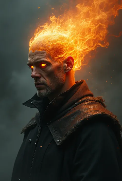 A man with a skull of fire 