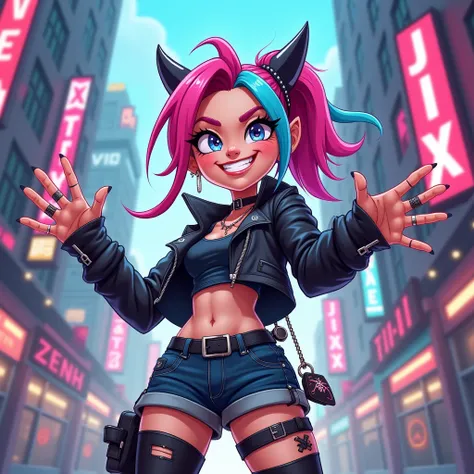 2D cartoon design of Jinx in Arksen
