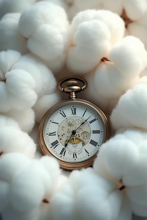 A pocket watch enveloped in cotton