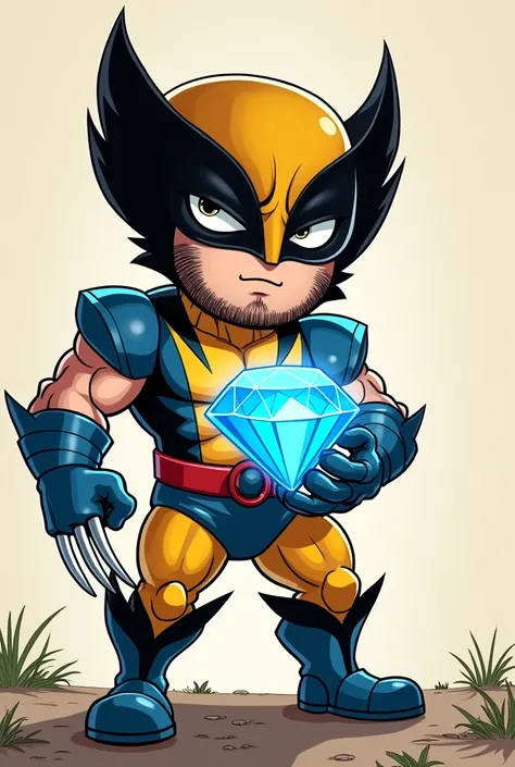 Cartoon wolverine holding a blue diamond 