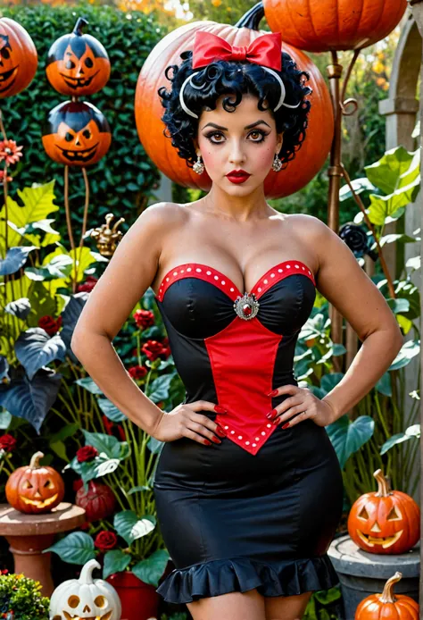 jirafa vestida con un corsé negro y rojo y un corsé rojo, betty boop, fijar, cosplay en harley queen negra, en un estilo de halloween, zorra, fijar, psychobilly burlesco, fijar style, comic fijar style, fijar model, fijar body, fijar, fijar, fijar girl, se...