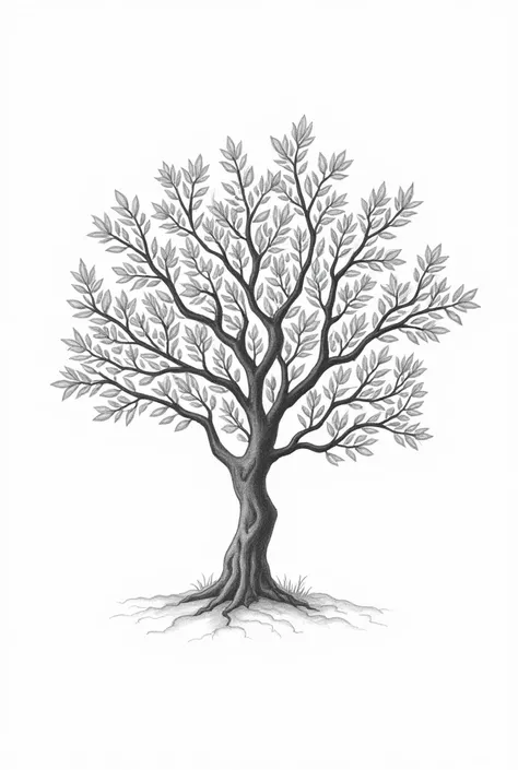 coffee tree design with many branches and fruits, drawn in pencil in a single line freehand, White background 