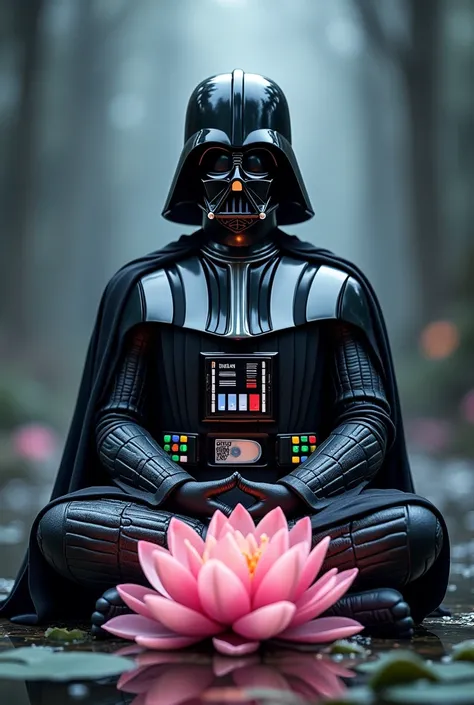 Dart Vader similar Buddha with lotus flower im and 