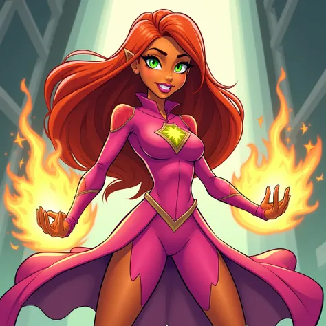 Cool cartoon design of Starfire in Teen Titans without sexy body and colorful pink dress