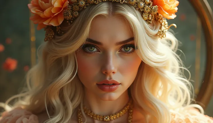 (Masterpiece.UHD.photorealistic) an ultra hot gorgeous blonde woman with beautiful detailed eyes,beautiful detailed full lips,extremely detailed eyes and face,longeyelashes, epic cleavage (100e breast size) ,portrait,fantasy,intricate detailed facial featu...