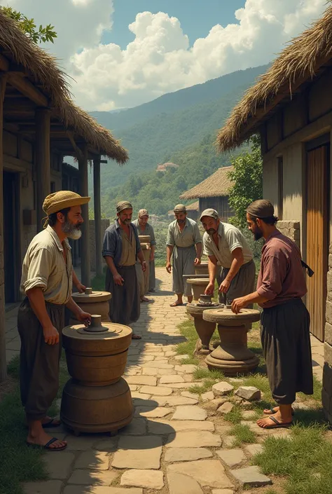 Representations of peasants or artisans working manually.