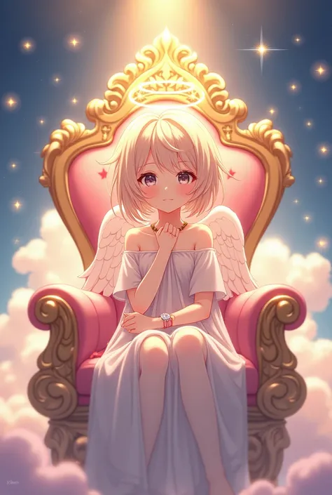 Cute Anime angel sitting on the throne with name spoo" necklase and sidd on wrist band