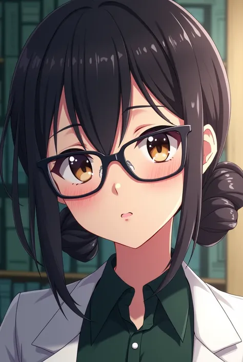 Create a female anime character with glasses 