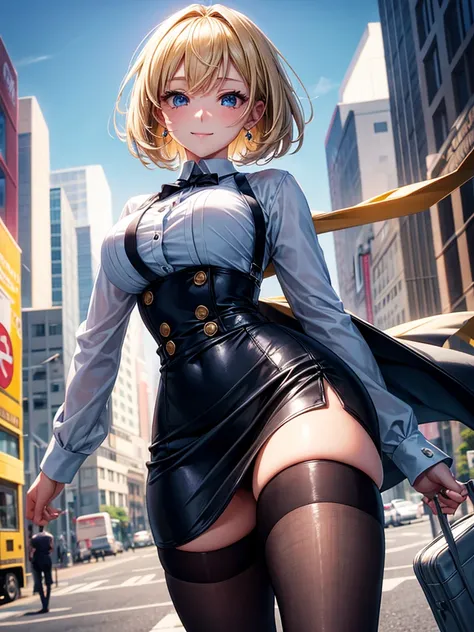 Anime style, super fine illustration, highly detailed, beautiful detailed, perfect detailed, super high quality image, static representation, gentle expression, happy expression, the pretty image, super stylish, 8k, pretty 1girl with blonde straight short ...