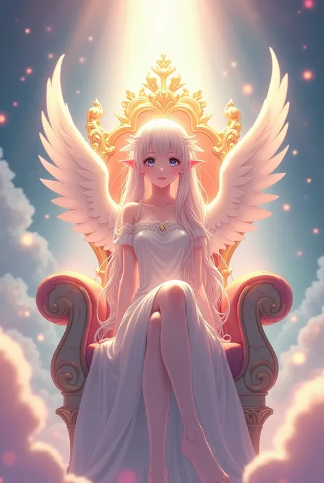 cute anime female  angel ,cute eyes with long hairs  throne and attitude for 1920x1080