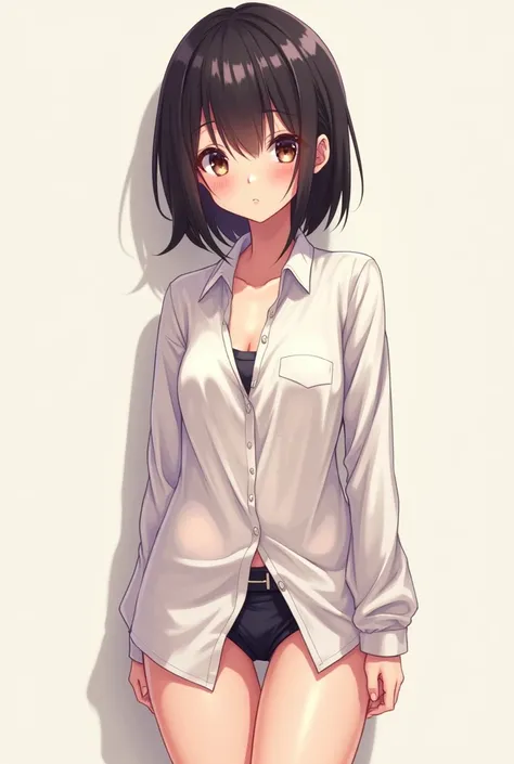 An anime girl in thongs with a long shirt