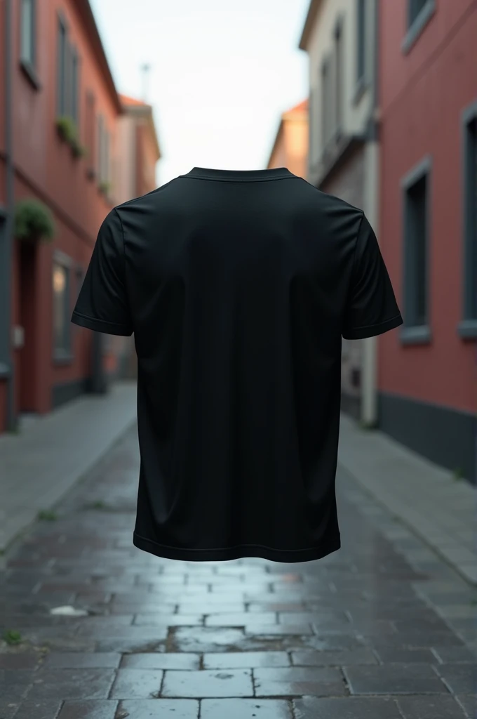 back of floating black t-shirt 3d urban background