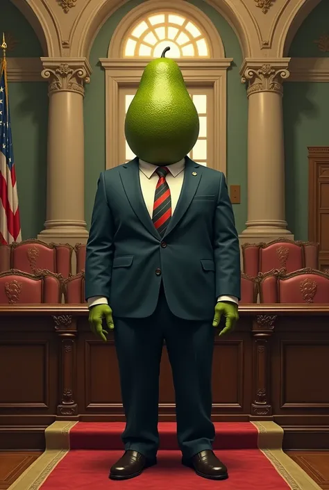 Juan Orlando Hernandez An avocado that is a man in a formal suit of the potaxie style, in the congress of Honduras