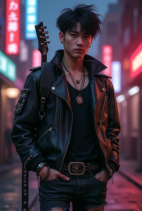 generates a handsome 1 Korean boy with a rocker style