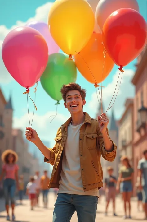 Young adult boy with big balloons
