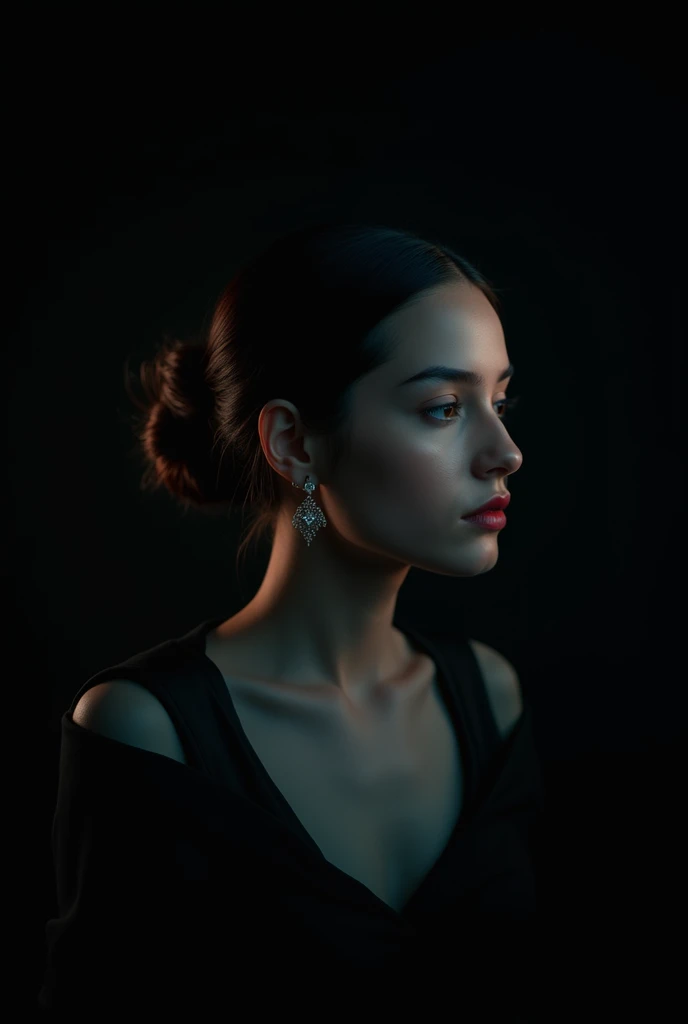 ( masterpiece,black background :1.5) , 8k , (atmospheric depth:1.2) , (vivid illuminlation:1.2) , (enchanting elegance:1.2) , 1girl, portrait ,