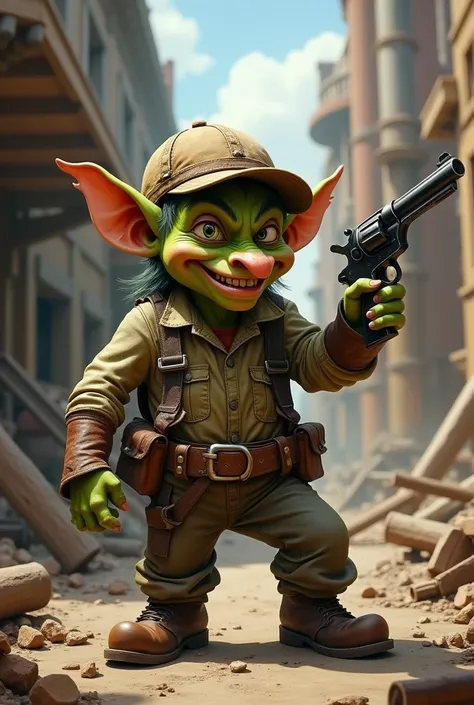 Goblin builder with a 1920&#39;s pistol in his hand 